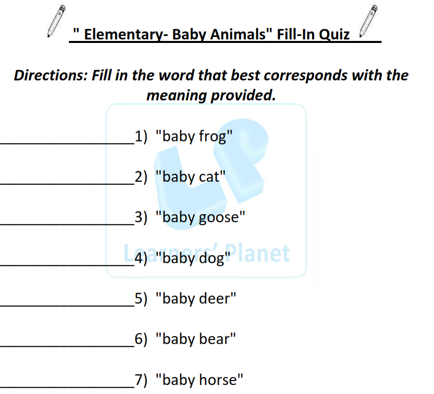 printable worksheet on baby animals
